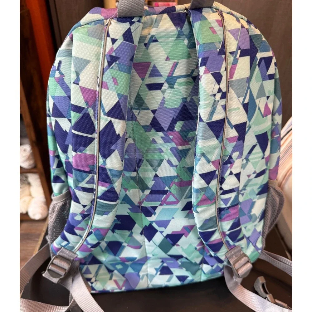 LL Bean Deluxe Book Pack Backpack Fresh Mint Prism Geometric Triangle Print 37L